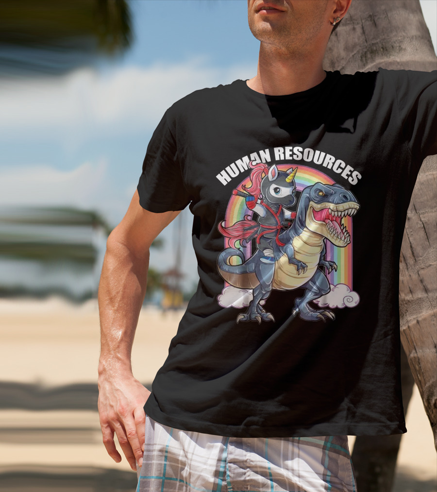 Unicorn Ninja Riding T-Rex With Rainbow T-Shirt