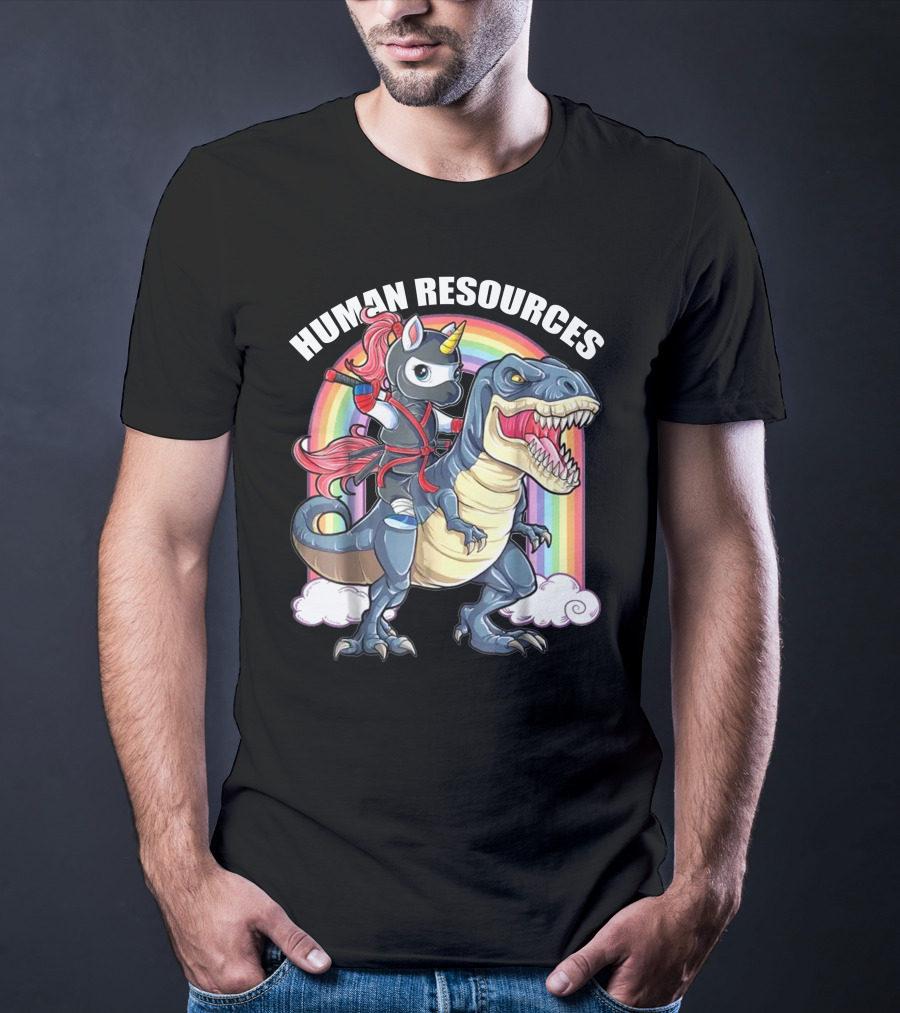 Unicorn Ninja Riding T-Rex With Rainbow T-Shirt
