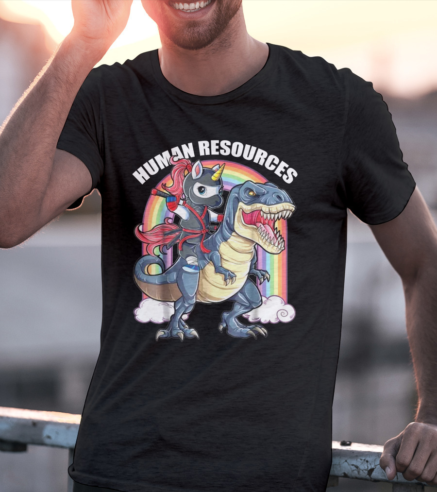 Unicorn Ninja Riding T-Rex With Rainbow T-Shirt