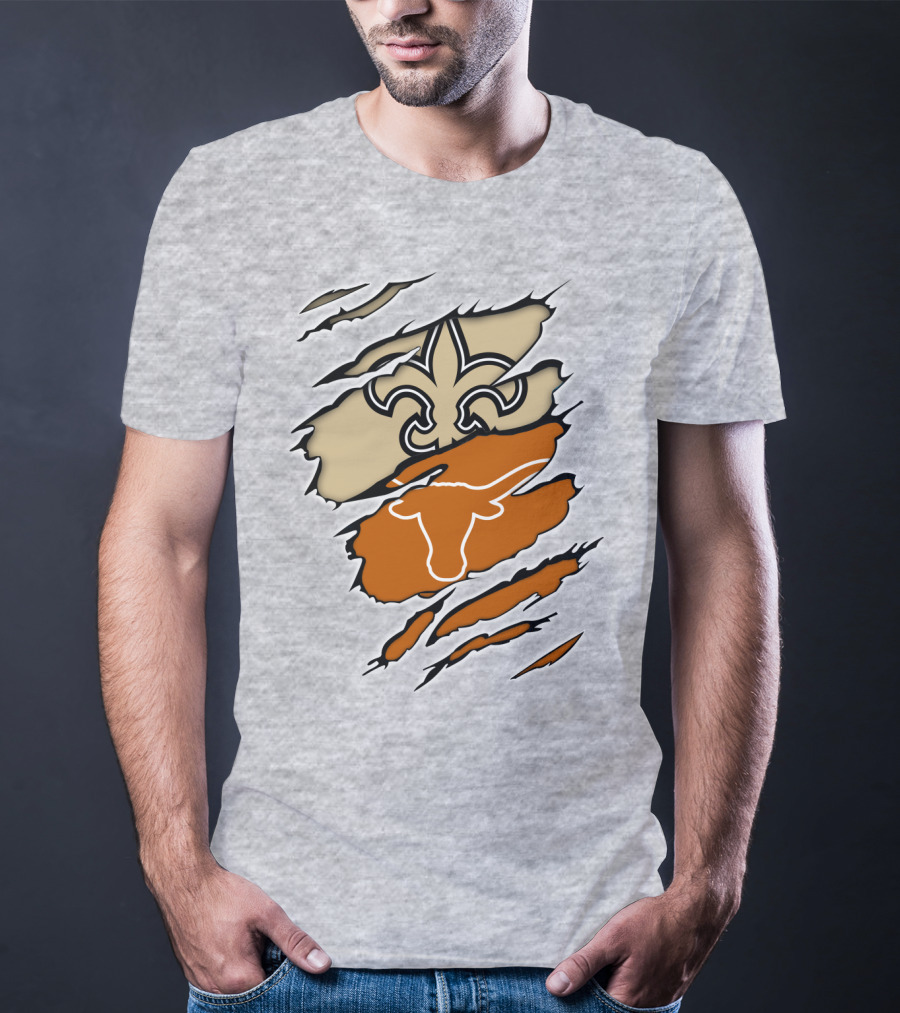 Saints Fleur-de-Lis Longhorns Logo Combination T-Shirt
