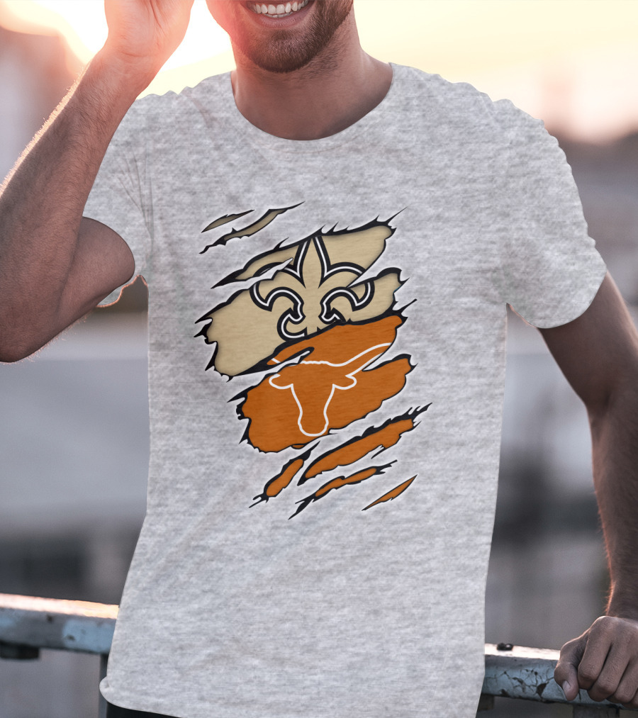 Saints Fleur-de-Lis Longhorns Logo Combination T-Shirt