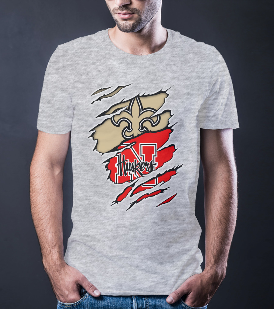 Saints Fleur-de-Lis And Huskers N Logo Combination T-Shirt