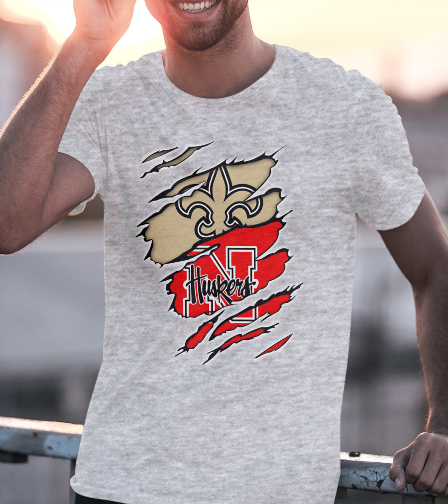 Saints Fleur-de-Lis And Huskers N Logo Combination T-Shirt