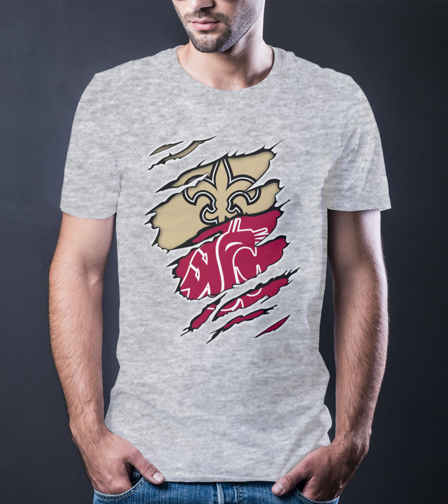 New Orleans Saints Washington State Cougars Fleur-de-Lis Logo Fusion T-Shirt