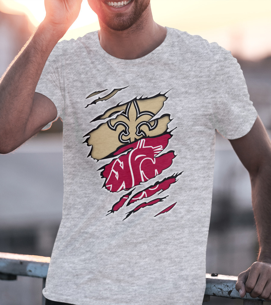 New Orleans Saints Washington State Cougars Fleur-de-Lis Logo Fusion T-Shirt