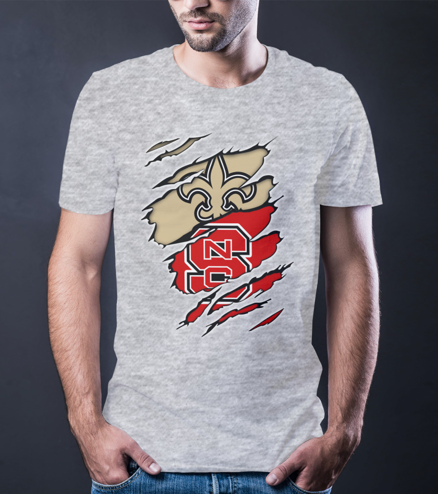 NC State Wolfpack And New Orleans Saints Logo Mashup T-Shirt