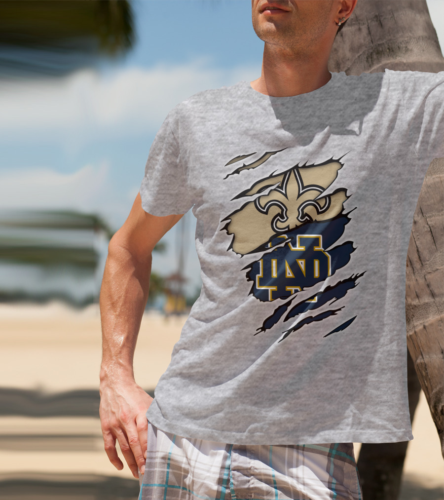 Notre Dame Irish Saints Fleur-de-Lis Logo Rip Effect T-Shirt