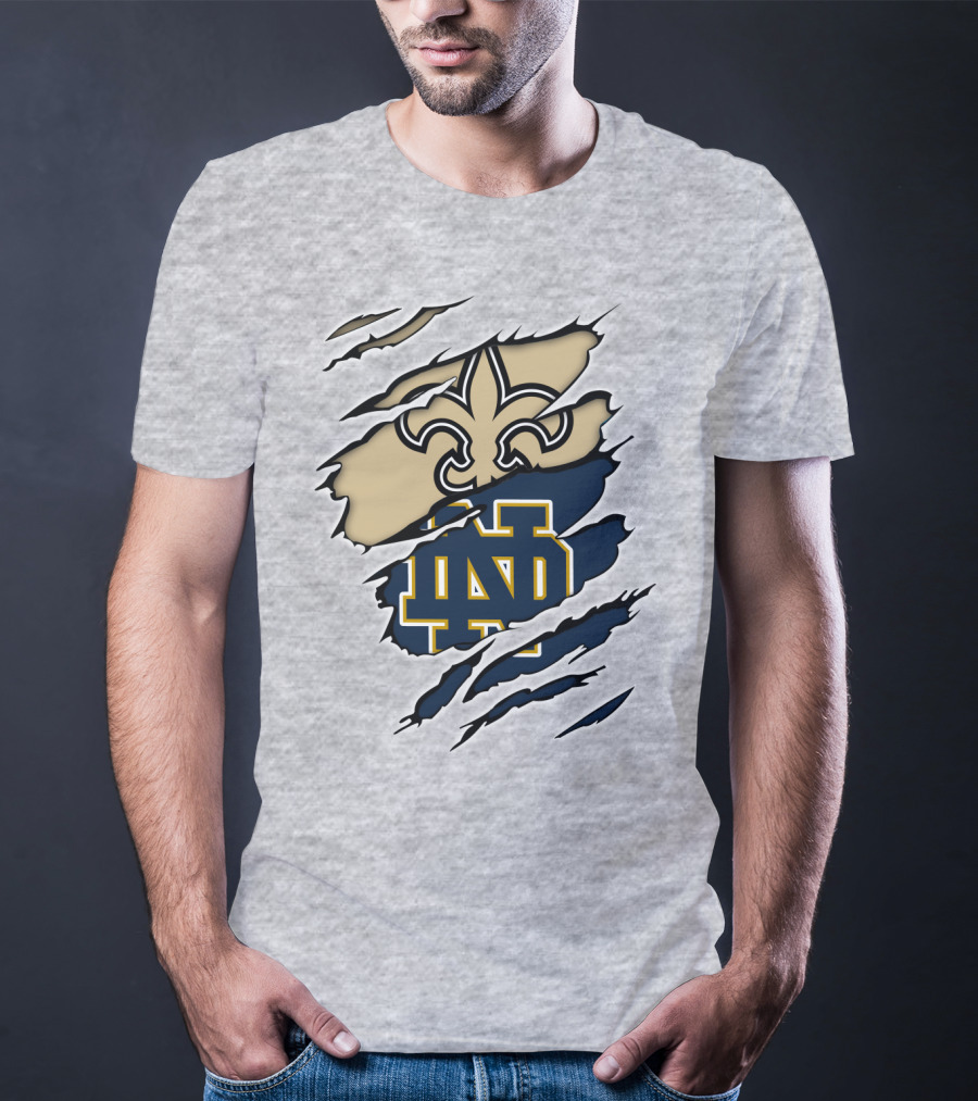 Notre Dame Irish Saints Fleur-de-Lis Logo Rip Effect T-Shirt