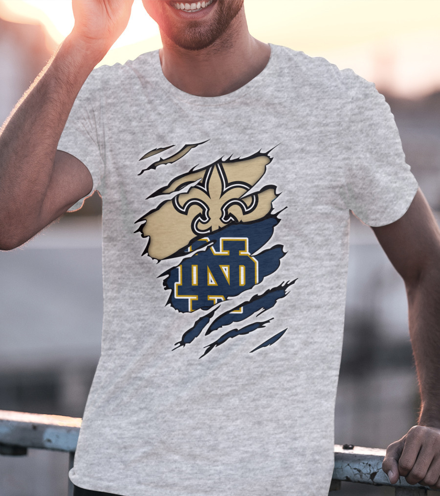 Notre Dame Irish Saints Fleur-de-Lis Logo Rip Effect T-Shirt