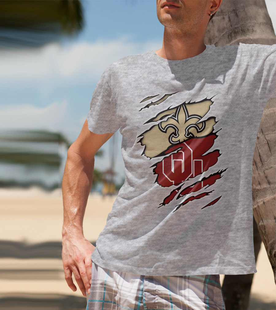 New Orleans Saints Oklahoma Sooners Torn Logo Fusion T-Shirt
