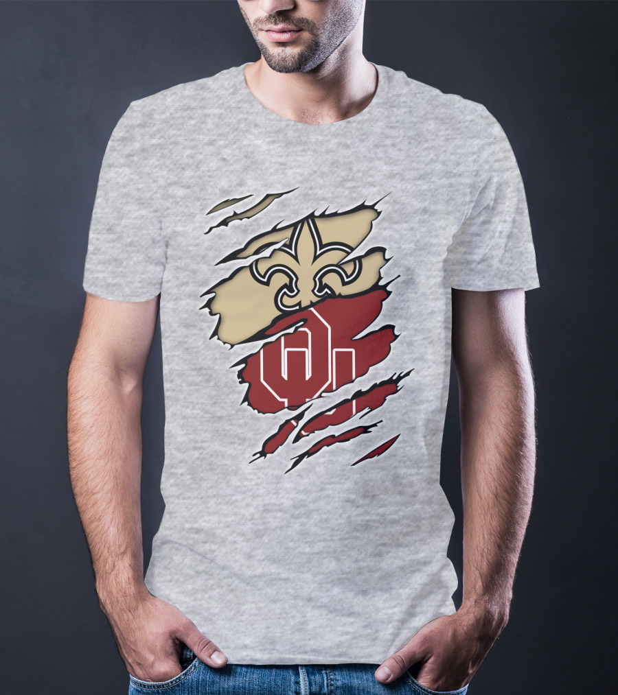 New Orleans Saints Oklahoma Sooners Torn Logo Fusion T-Shirt