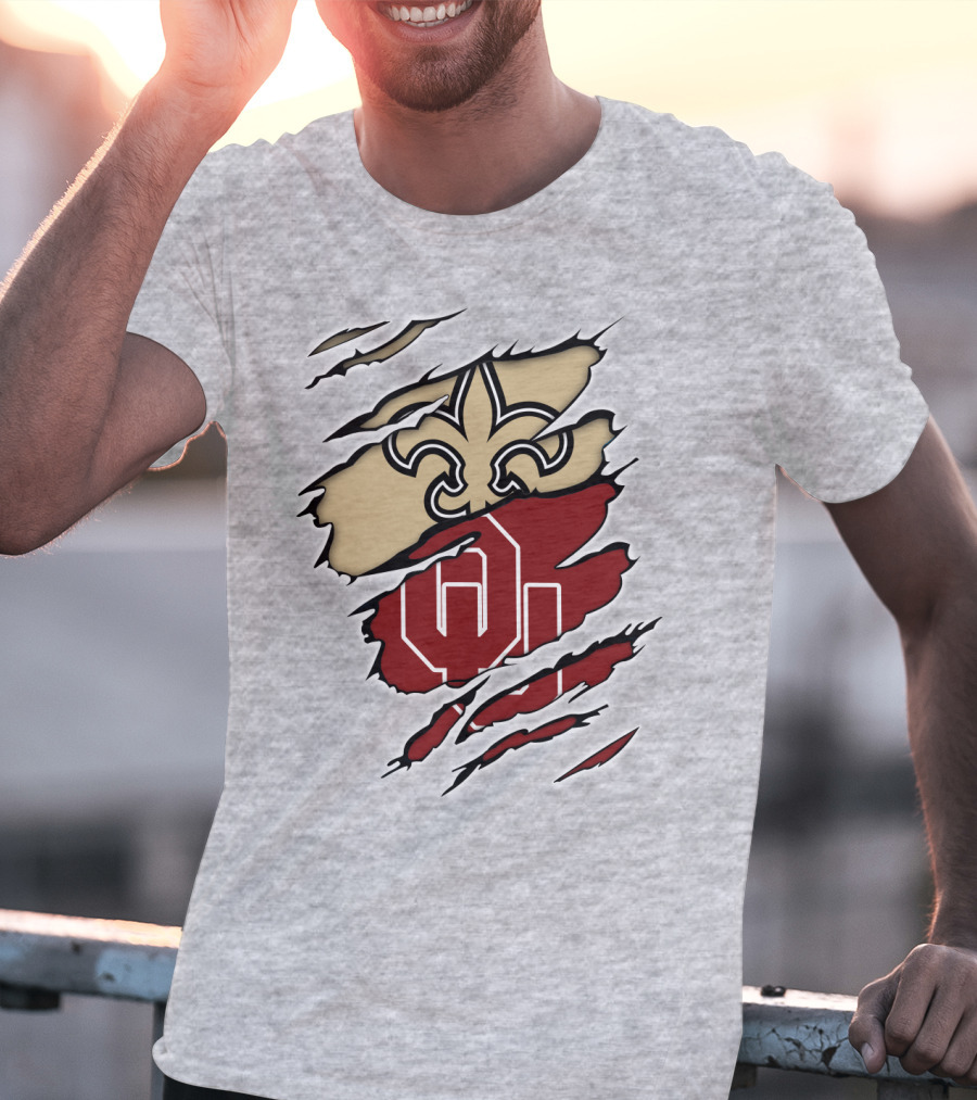 New Orleans Saints Oklahoma Sooners Torn Logo Fusion T-Shirt