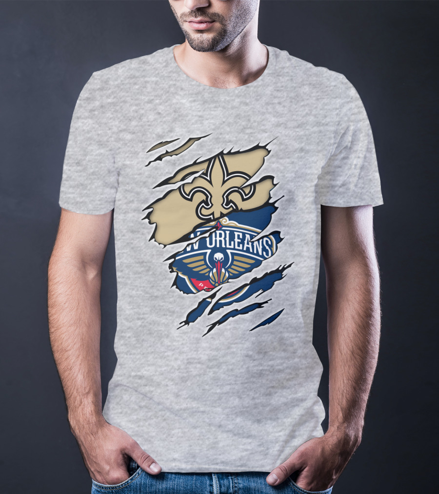 New Orleans Saints Pelicans Fleur-de-Lis Rip T-Shirt