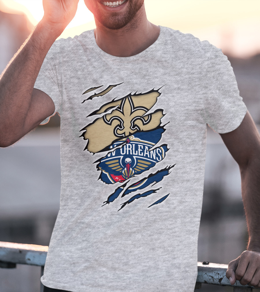 New Orleans Saints Pelicans Fleur-de-Lis Rip T-Shirt