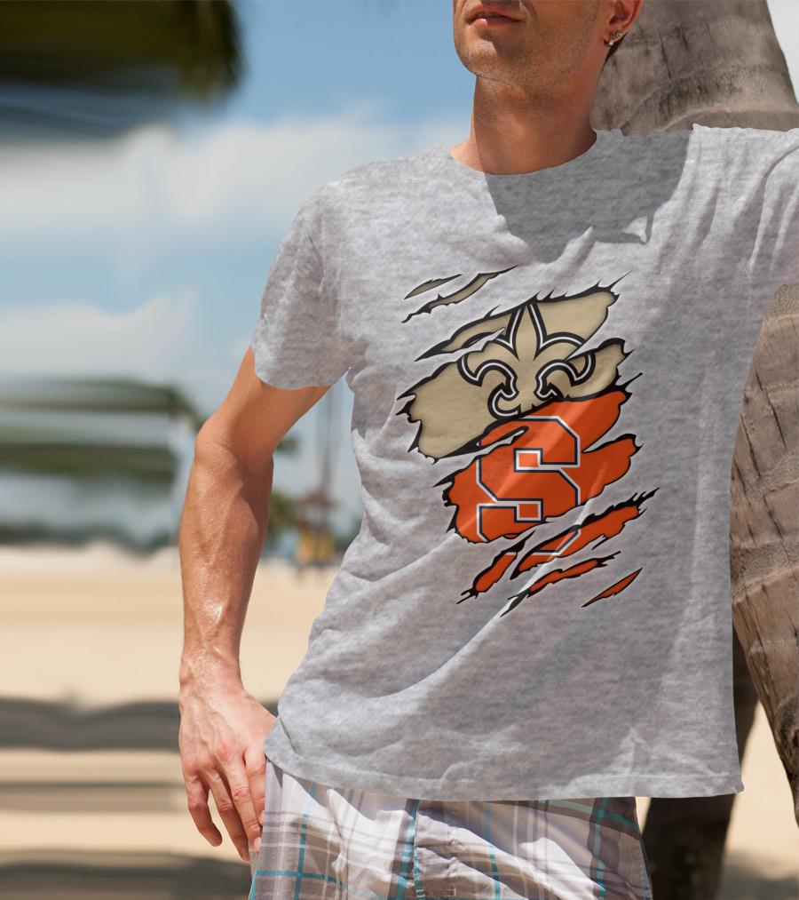 Saints Fleur-de-Lis And Syracuse Orange S Logo Combination T-Shirt
