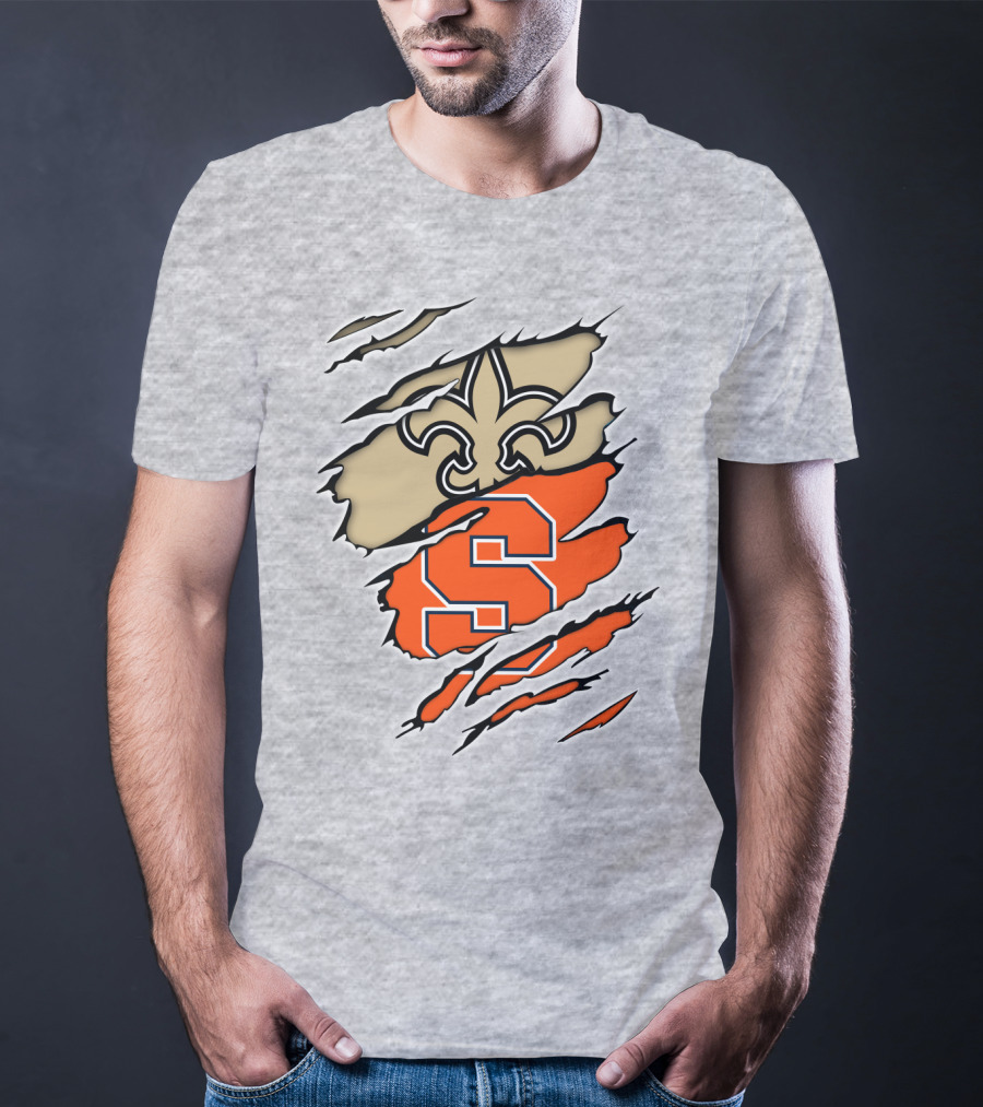 Saints Fleur-de-Lis And Syracuse Orange S Logo Combination T-Shirt