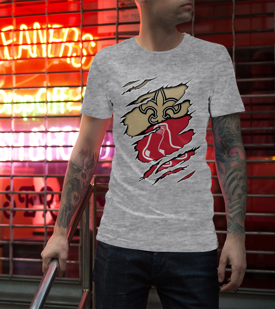 Saints New Orleans Fleur-de-Lis Red Sox Boston Logo Fusion T-Shirt
