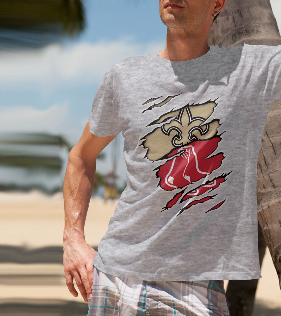 Saints New Orleans Fleur-de-Lis Red Sox Boston Logo Fusion T-Shirt