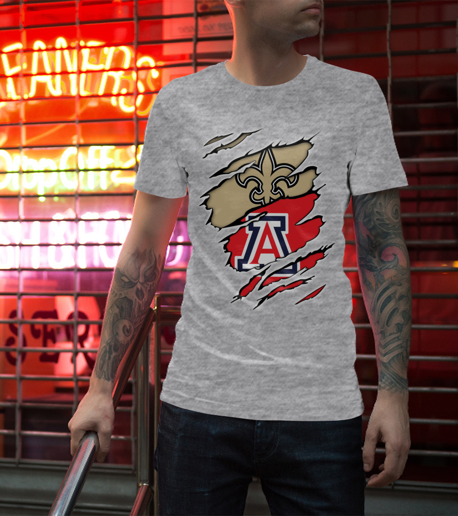 New Orleans Saints Fleur-de-Lis Arizona Wildcats Team Logo Mashup T-Shirt