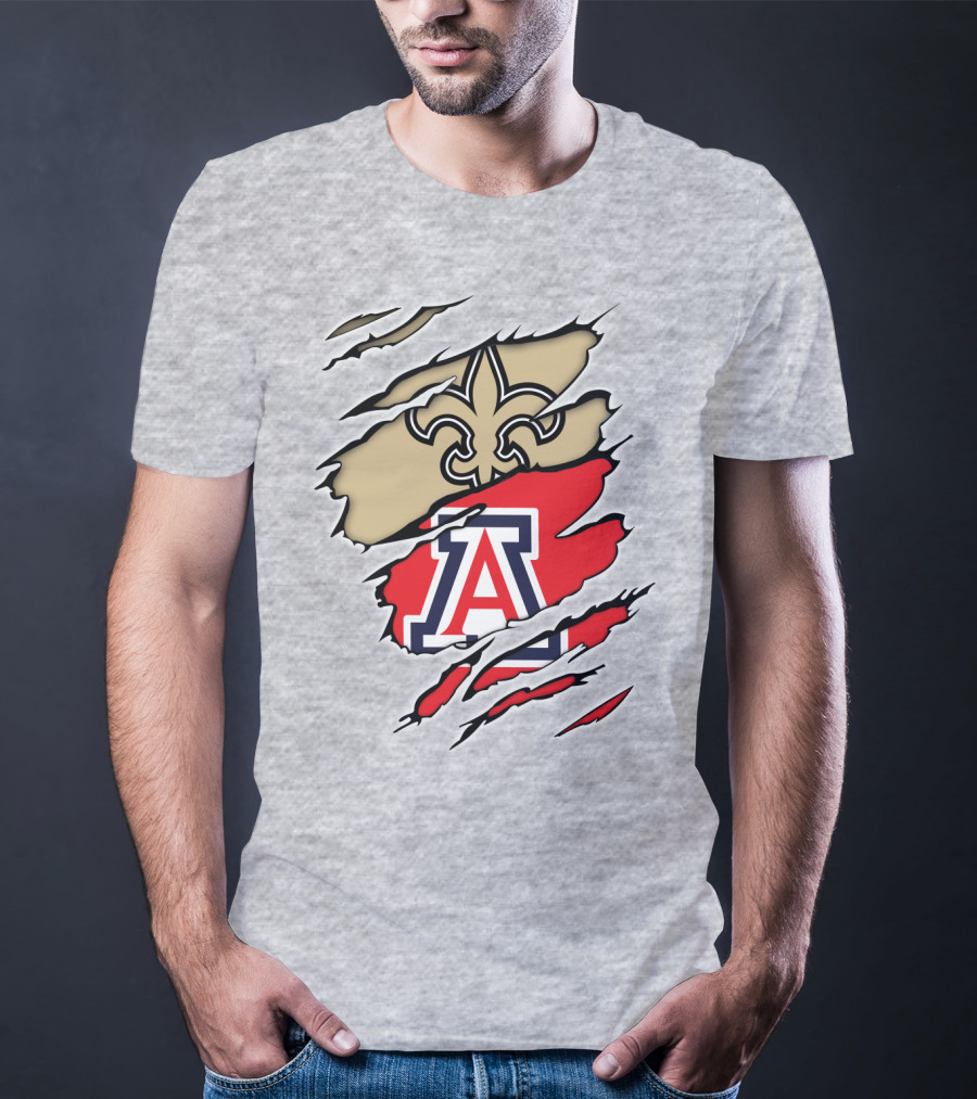 New Orleans Saints Fleur-de-Lis Arizona Wildcats Team Logo Mashup T-Shirt