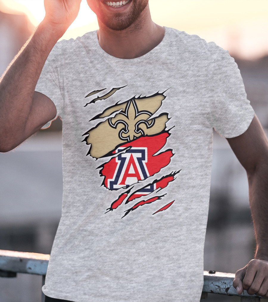New Orleans Saints Fleur-de-Lis Arizona Wildcats Team Logo Mashup T-Shirt