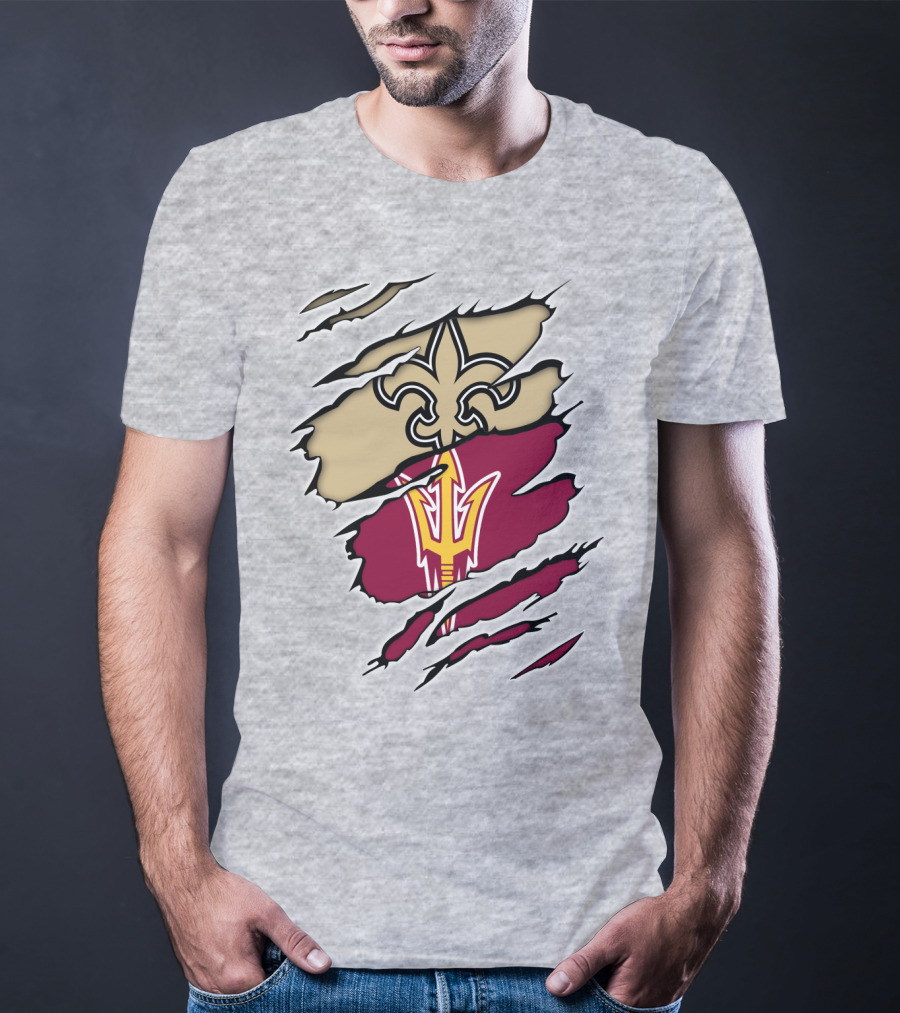 Saints Fleur-de-Lis Sun Devils Pitchfork Torn T-Shirt