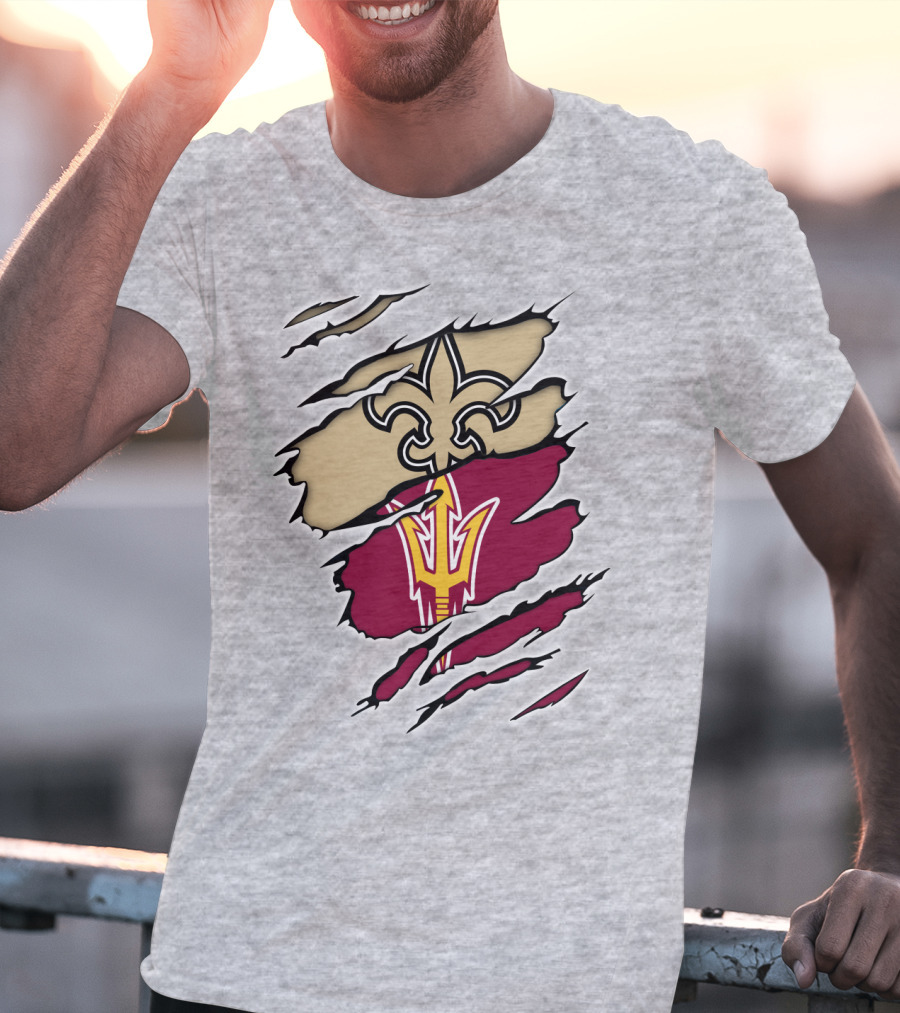 Saints Fleur-de-Lis Sun Devils Pitchfork Torn T-Shirt