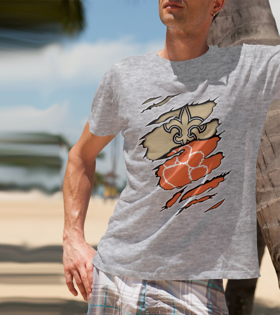 Saints Fleur-de-Lis Clemson Tiger Paw Rip T-Shirt