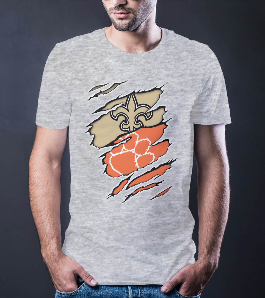 Saints Fleur-de-Lis Clemson Tiger Paw Rip T-Shirt
