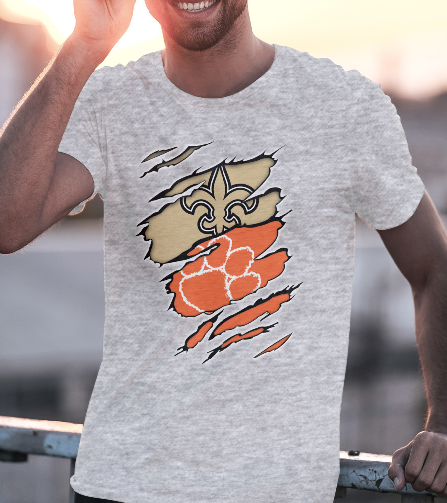 Saints Fleur-de-Lis Clemson Tiger Paw Rip T-Shirt
