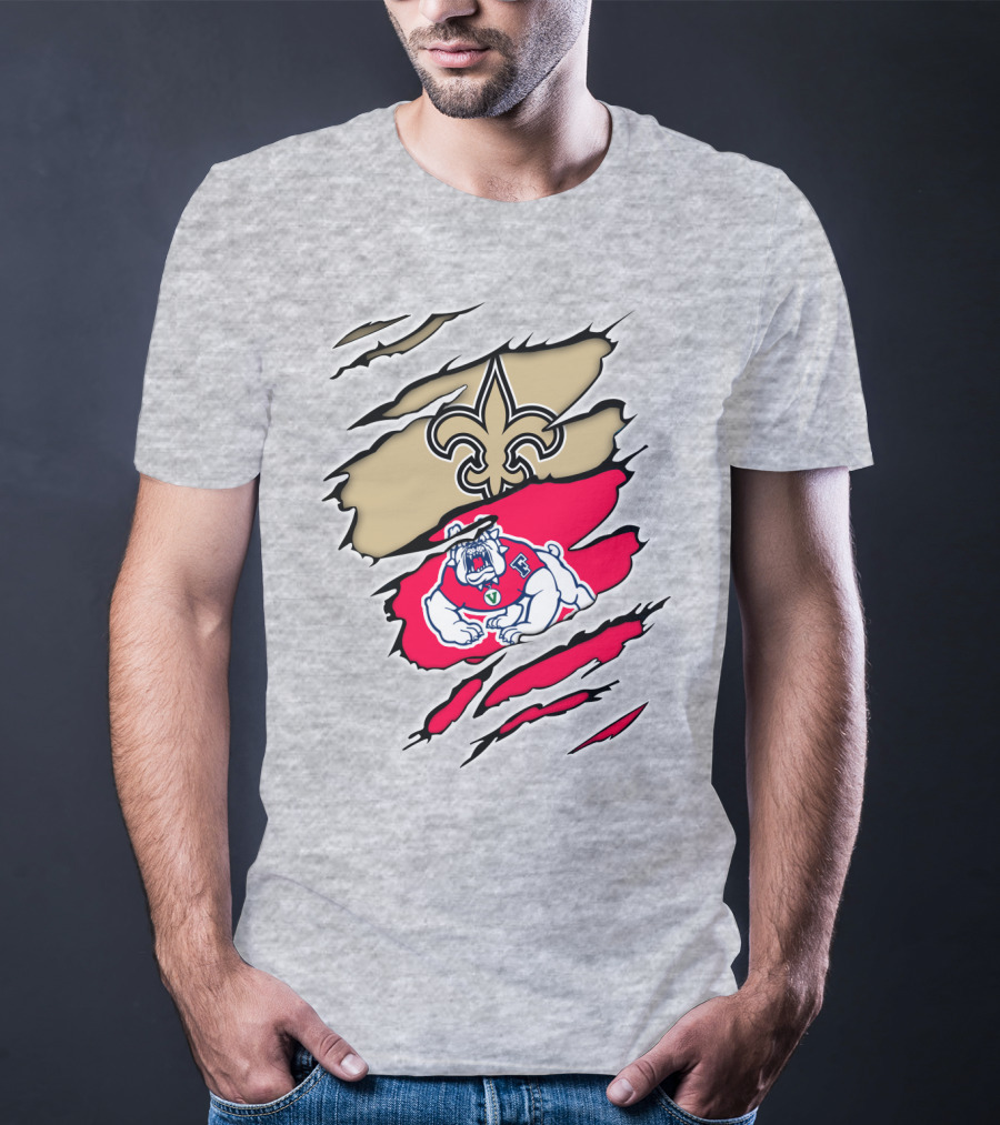 Fresno State Bulldogs And New Orleans Saints Emblem Fusion T-Shirt