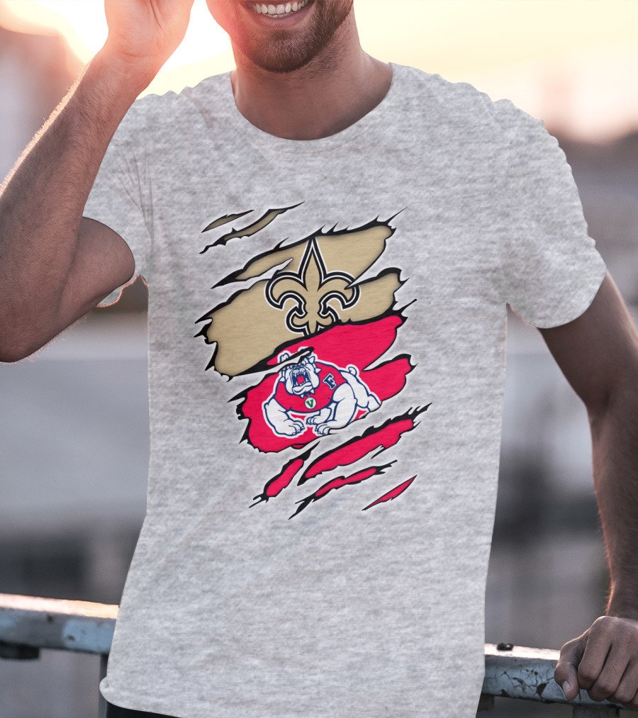 Fresno State Bulldogs And New Orleans Saints Emblem Fusion T-Shirt