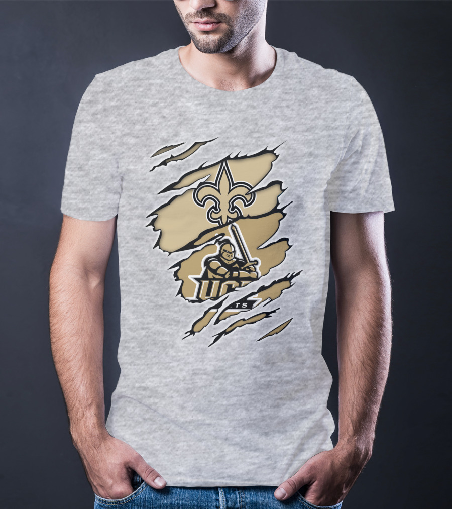UCF Knights New Orleans Saints Gold Fleur-de-Lis Logo Mashup T-Shirt