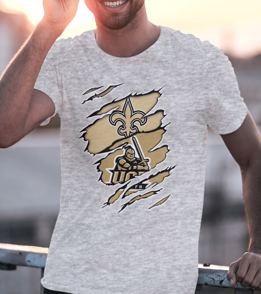 UCF Knights New Orleans Saints Gold Fleur-de-Lis Logo Mashup T-Shirt