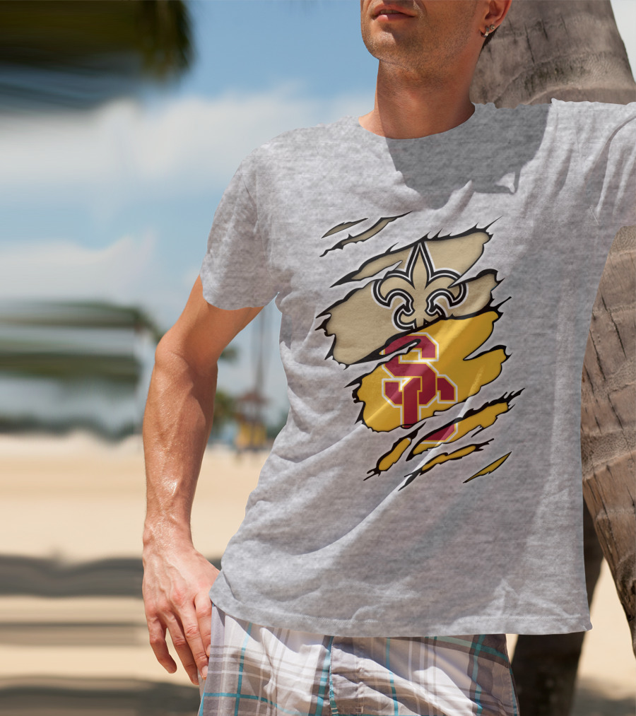 Saints Trojans USC Fleur-de-Lis Logo Combination T-Shirt