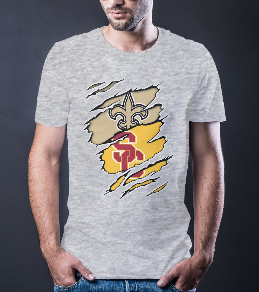Saints Trojans USC Fleur-de-Lis Logo Combination T-Shirt