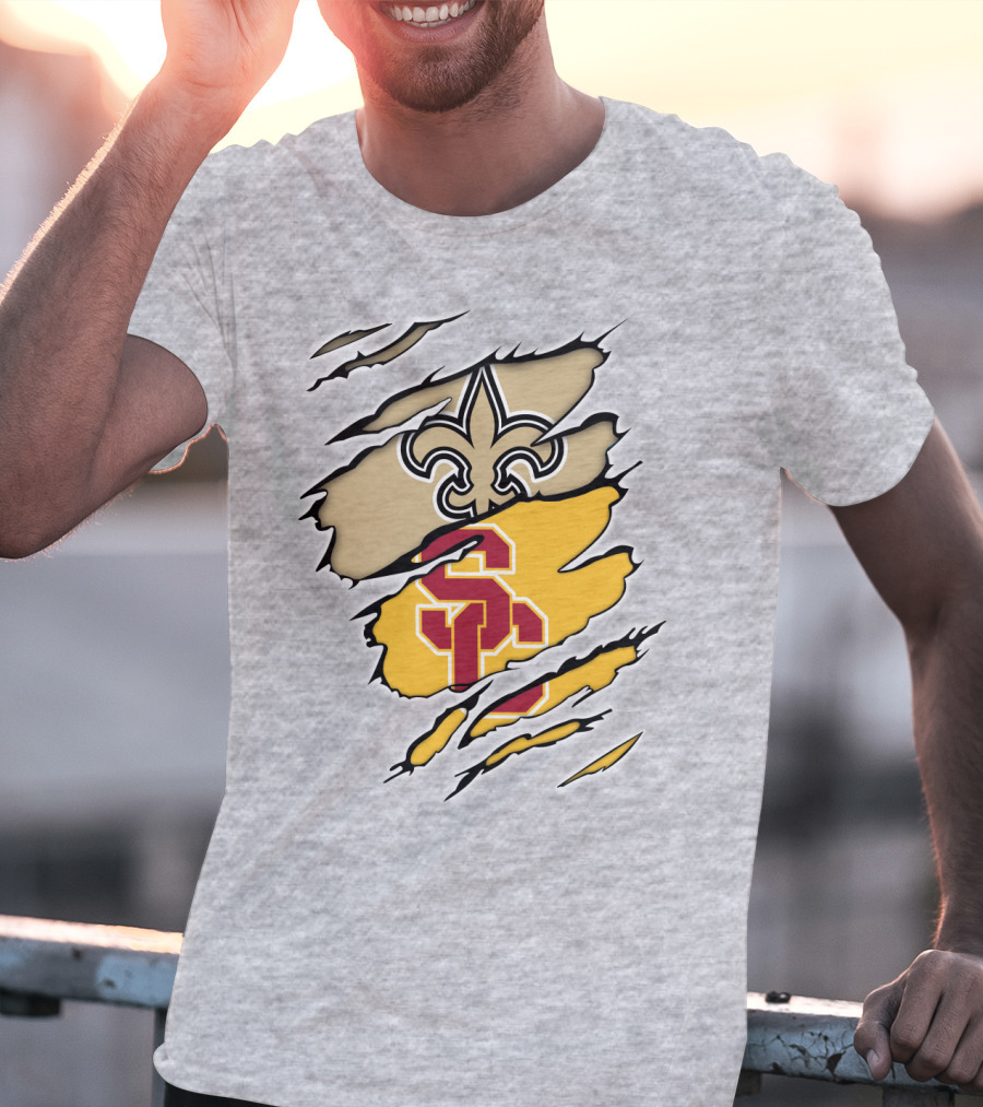 Saints Trojans USC Fleur-de-Lis Logo Combination T-Shirt