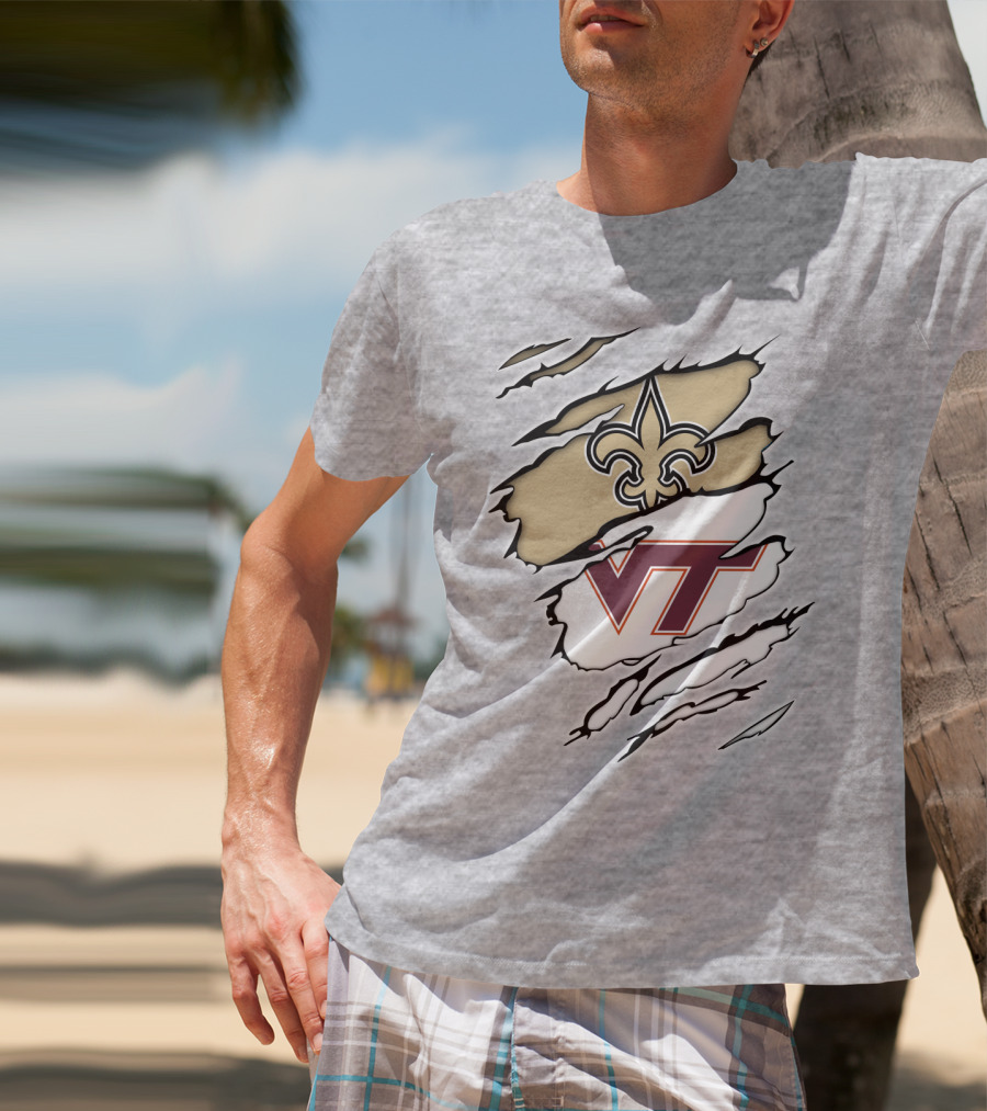 New Orleans Saints Virginia Tech Hokies Logo Fusion T-Shirt
