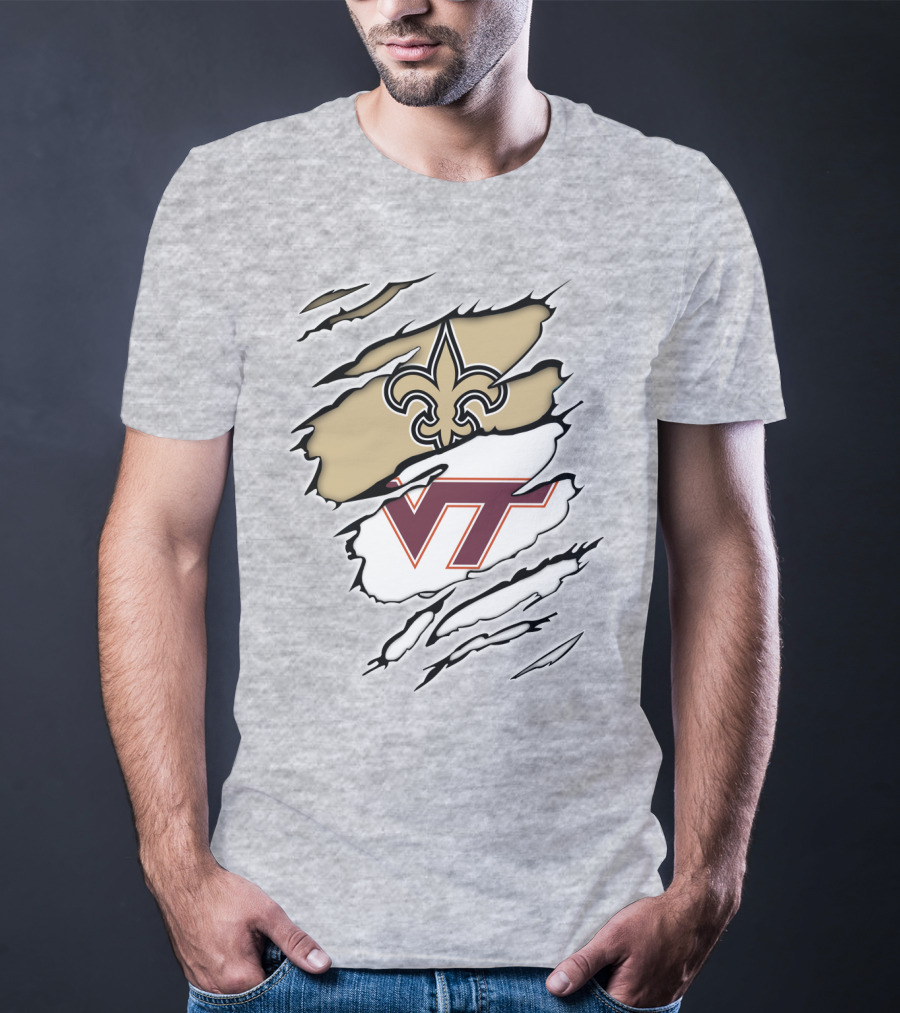 New Orleans Saints Virginia Tech Hokies Logo Fusion T-Shirt
