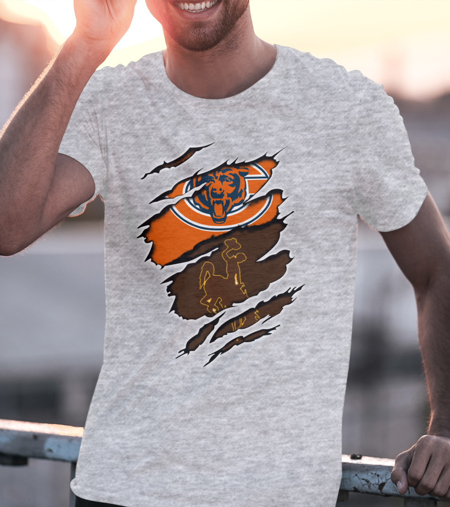 Bears Logo With Wyoming Cowboy Ripped Layers T-Shirt