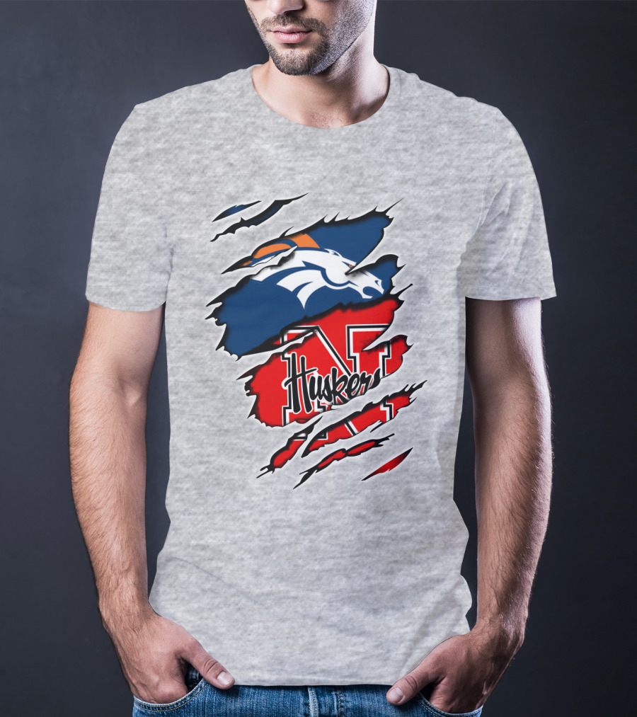 Broncos Huskers Logo Mashup - Denver And Nebraska Football Fusion T-Shirt