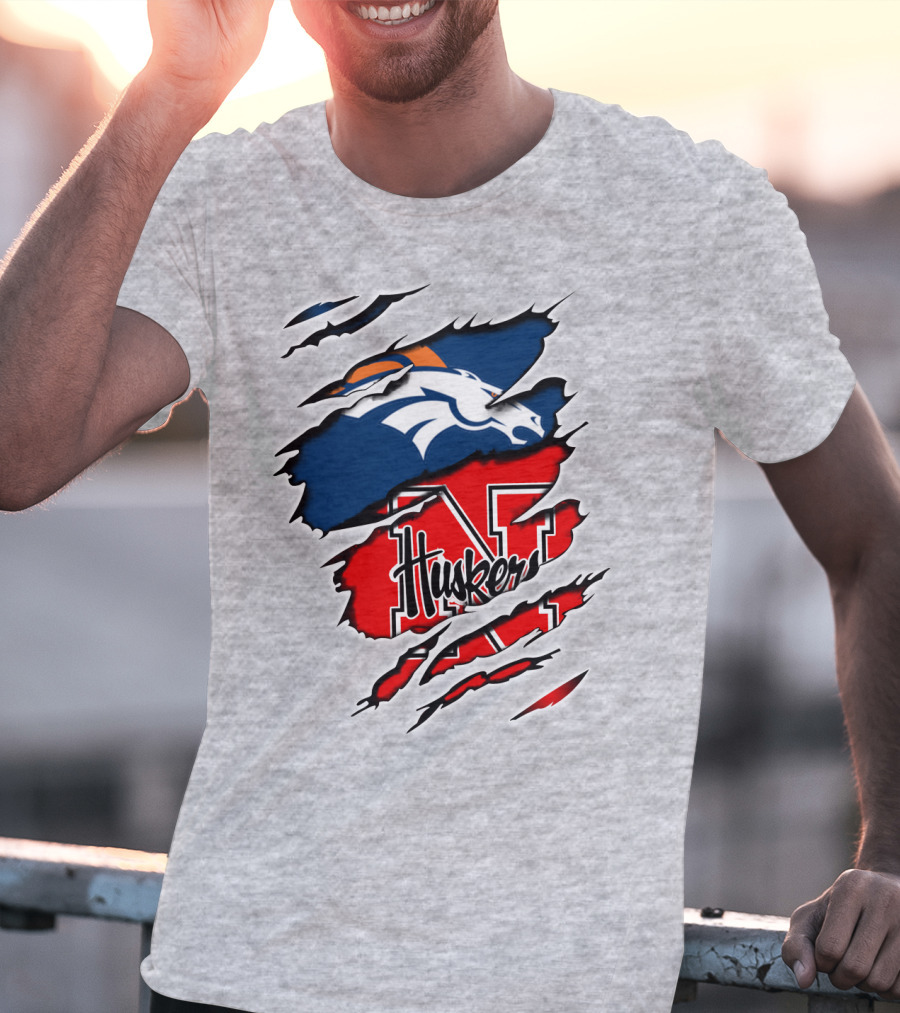 Broncos Huskers Logo Mashup - Denver And Nebraska Football Fusion T-Shirt