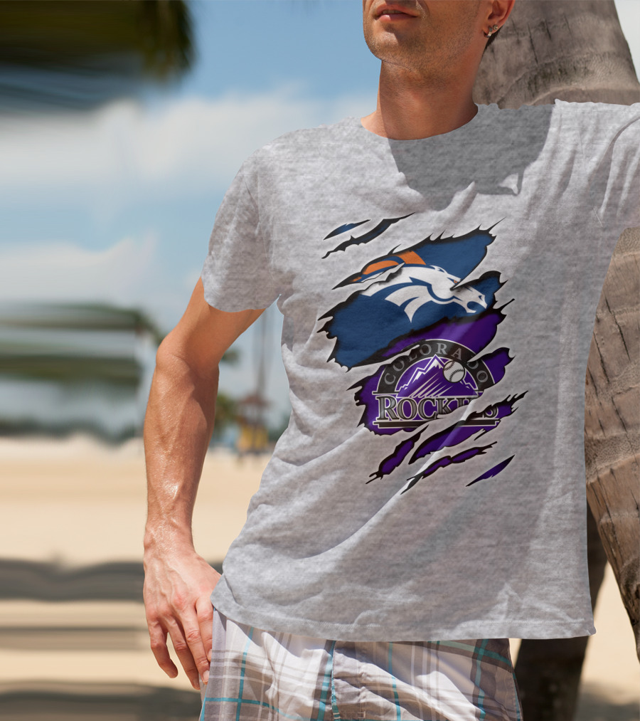 Denver Broncos Colorado Rockies Fan Crossover T-Shirt