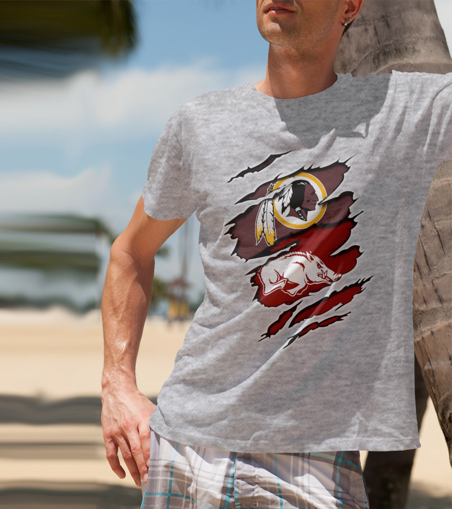 Washington Redskins And Arkansas Razorbacks Logo Mashup T-Shirt