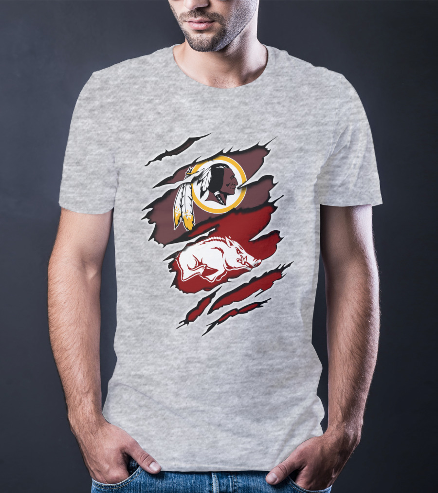 Washington Redskins And Arkansas Razorbacks Logo Mashup T-Shirt