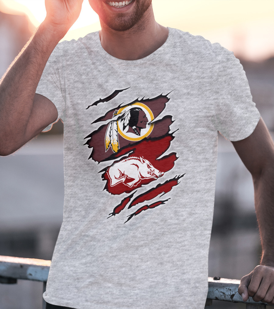 Washington Redskins And Arkansas Razorbacks Logo Mashup T-Shirt