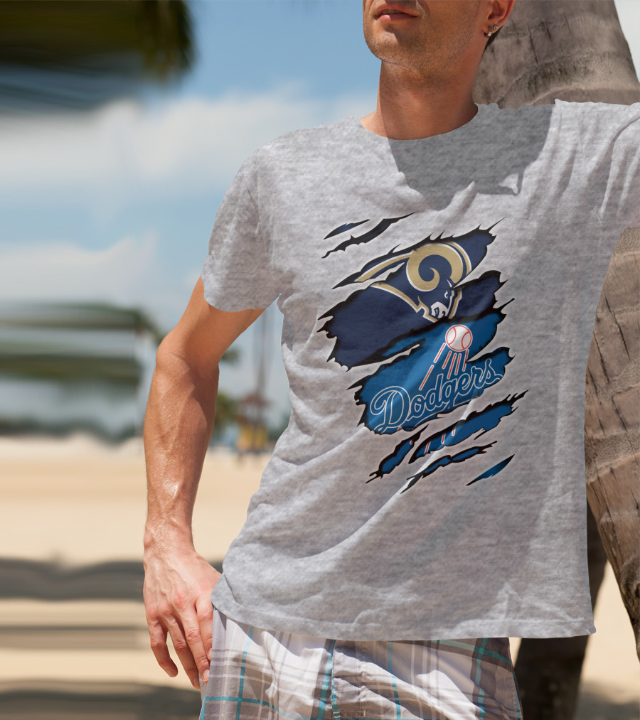 Rams Dodgers Scratch Tear Logo Crossover Fusion T-Shirt