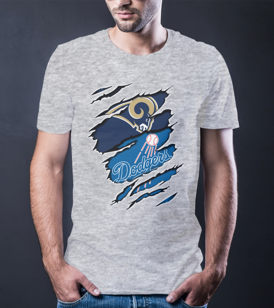 Rams Dodgers Scratch Tear Logo Crossover Fusion T-Shirt