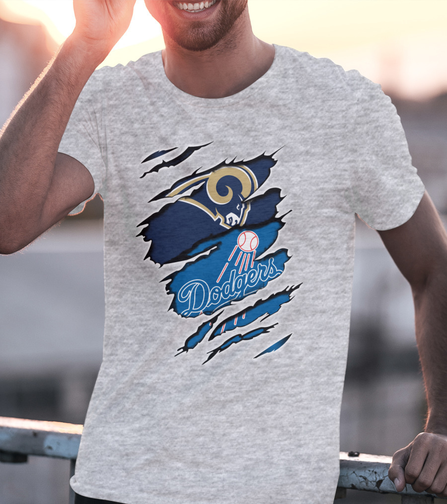 Rams Dodgers Scratch Tear Logo Crossover Fusion T-Shirt