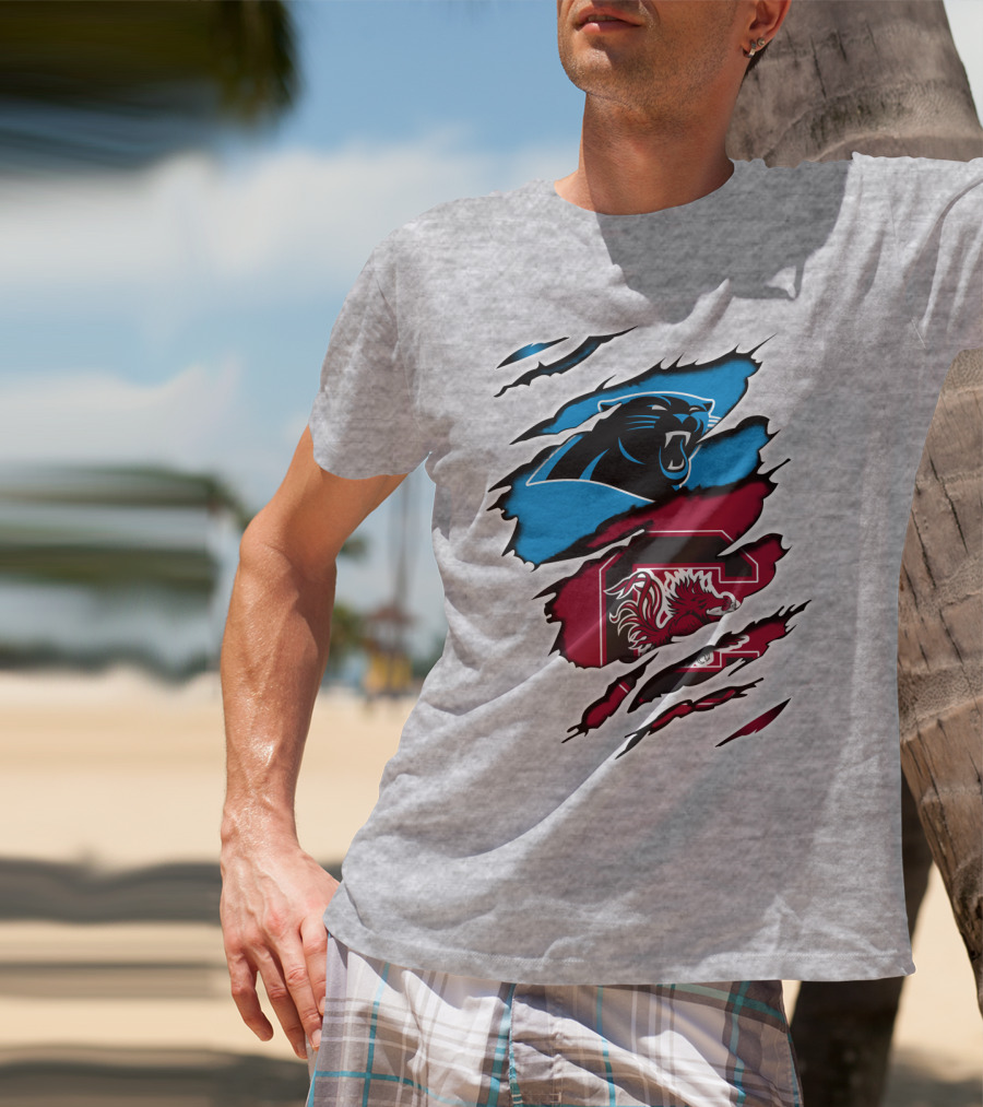 Panthers Gamecocks Team Spirit Claw Marks Logo Fusion T-Shirt